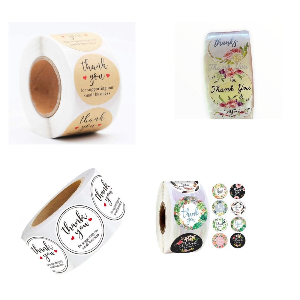 500 Thank You Floral Pattern Stickers - Picture 1 of 10